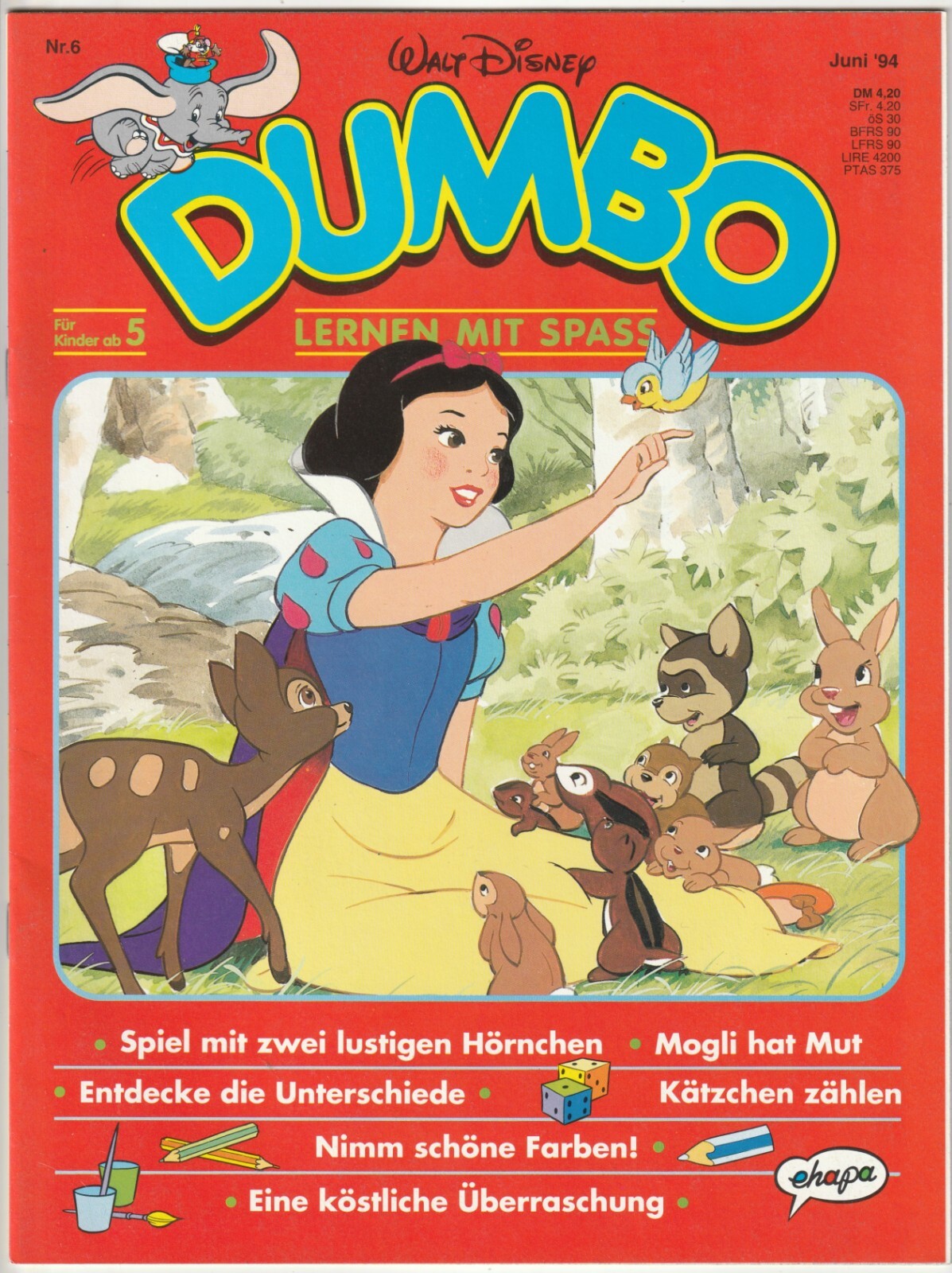 ✪ DUMBO Lernen mit Spass #6/1994, Ehapa/Disney MAGAZIN TOP Z0-1 NEUW.