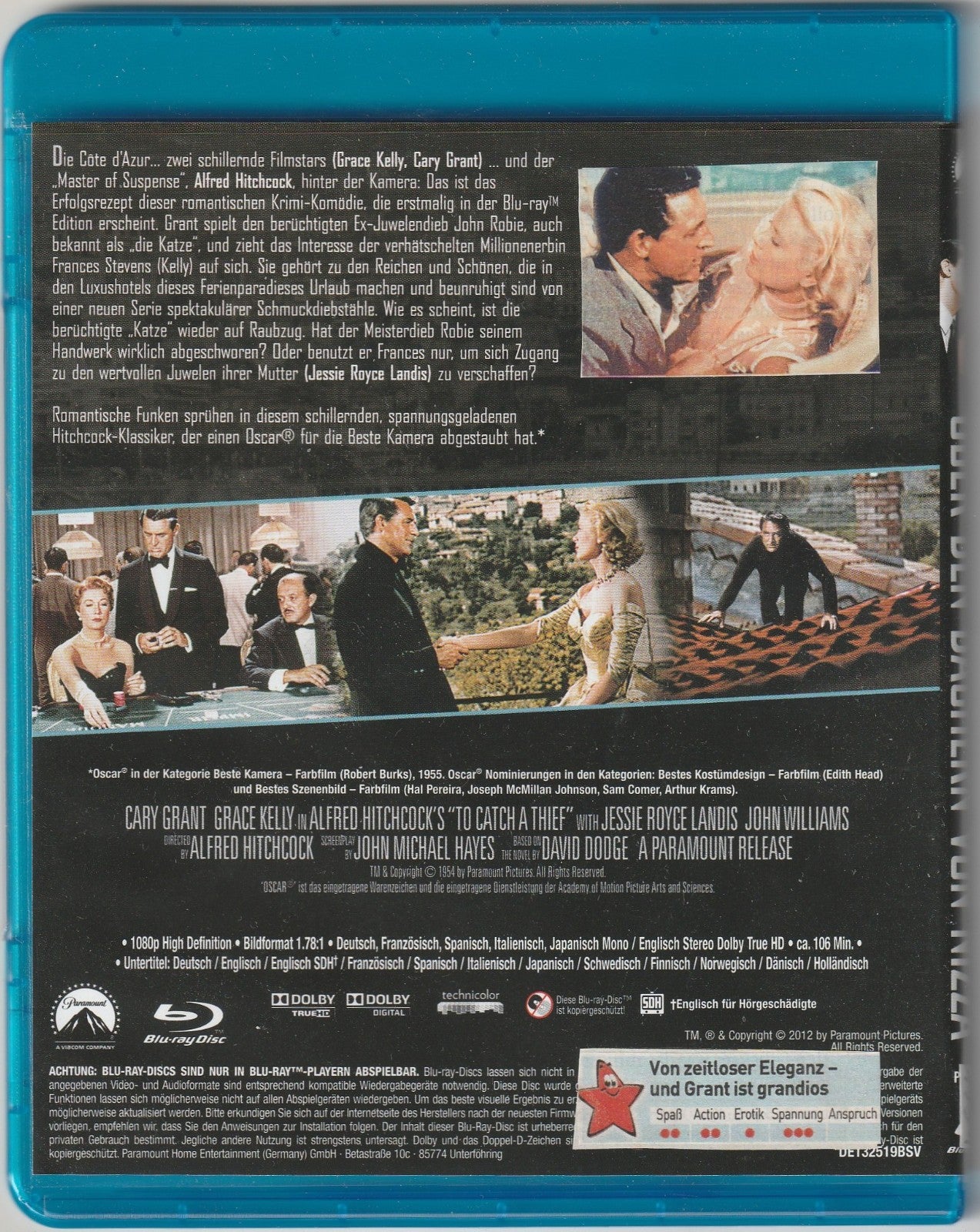 ✪ ÜBER DEN DÄCHERN VON NIZZA, Paramount Pictures 2012 BLU-RAY AKZEPTABEL