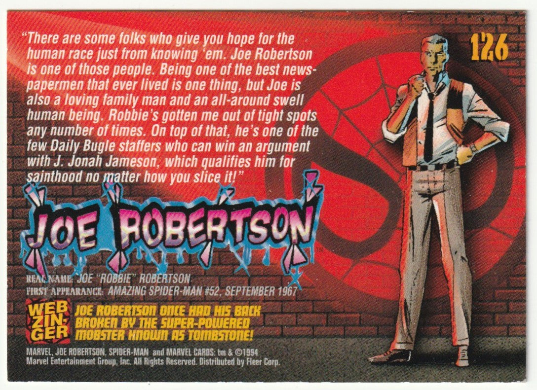 ✪ MARVEL CARDS 1994 #126 Friends: Joe "Robbie" Robertson TRADING CARD TOP EX