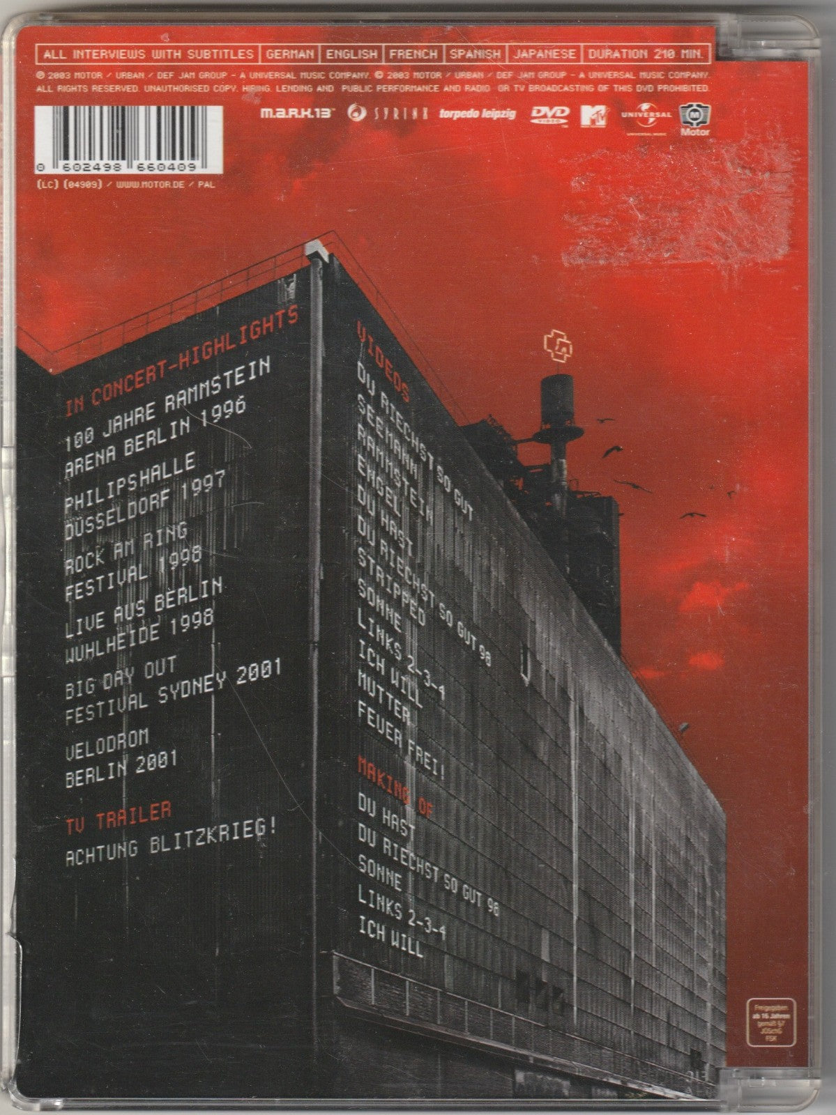 ✪ RAMMSTEIN - LICHTSPIELHAUS, Motor 2003 DVD VG+/VG