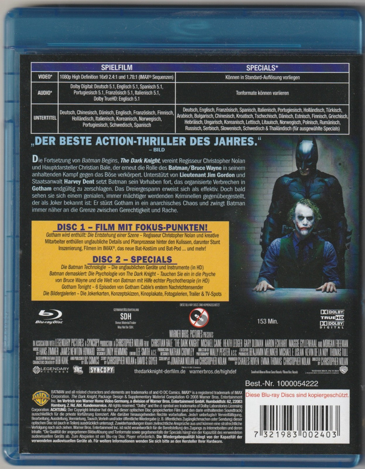 ✪ THE DARK KNIGHT: 2 Disc Special Edition, Warner Bros. 2008 BLU-RAY NEUW TOP