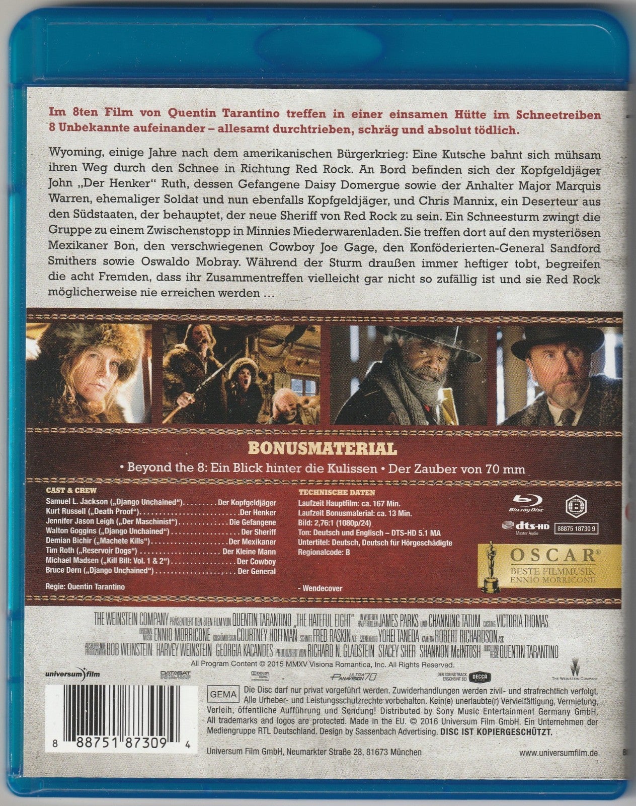 ✪ THE HATEFUL 8, Universum Film 2016 BLU-RAY NEUW TOP