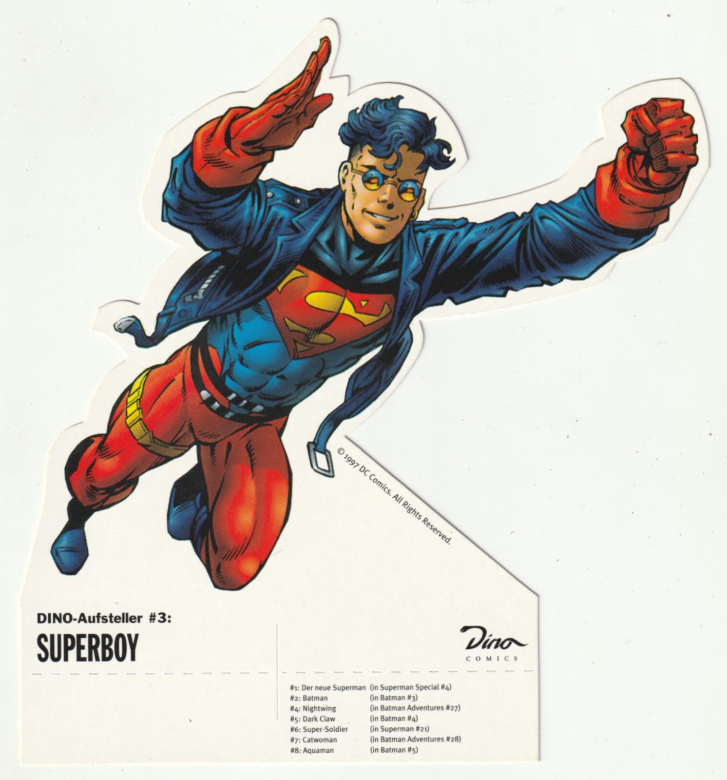 ✪ DINO-AUFSTELLER #3 Superboy, Dino Comics/DC Comics COMIC-PAPPAUFSTELLER