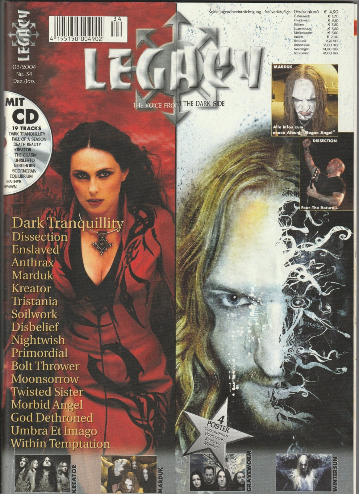✪ LEGACY #34/2004 Dark Tranquillity/Dissection ohne CD/Poster MUSIK-MAGAZIN